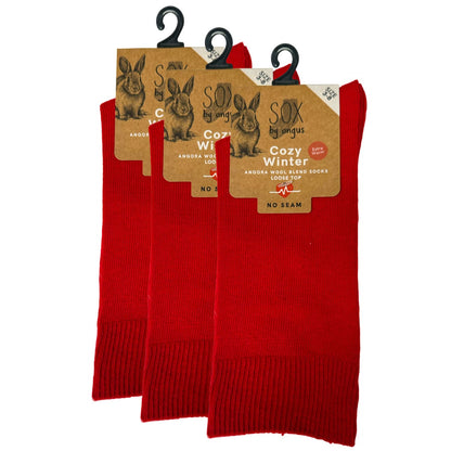 Angora Wool Blend Loose Top Socks - NO SEAM - Red