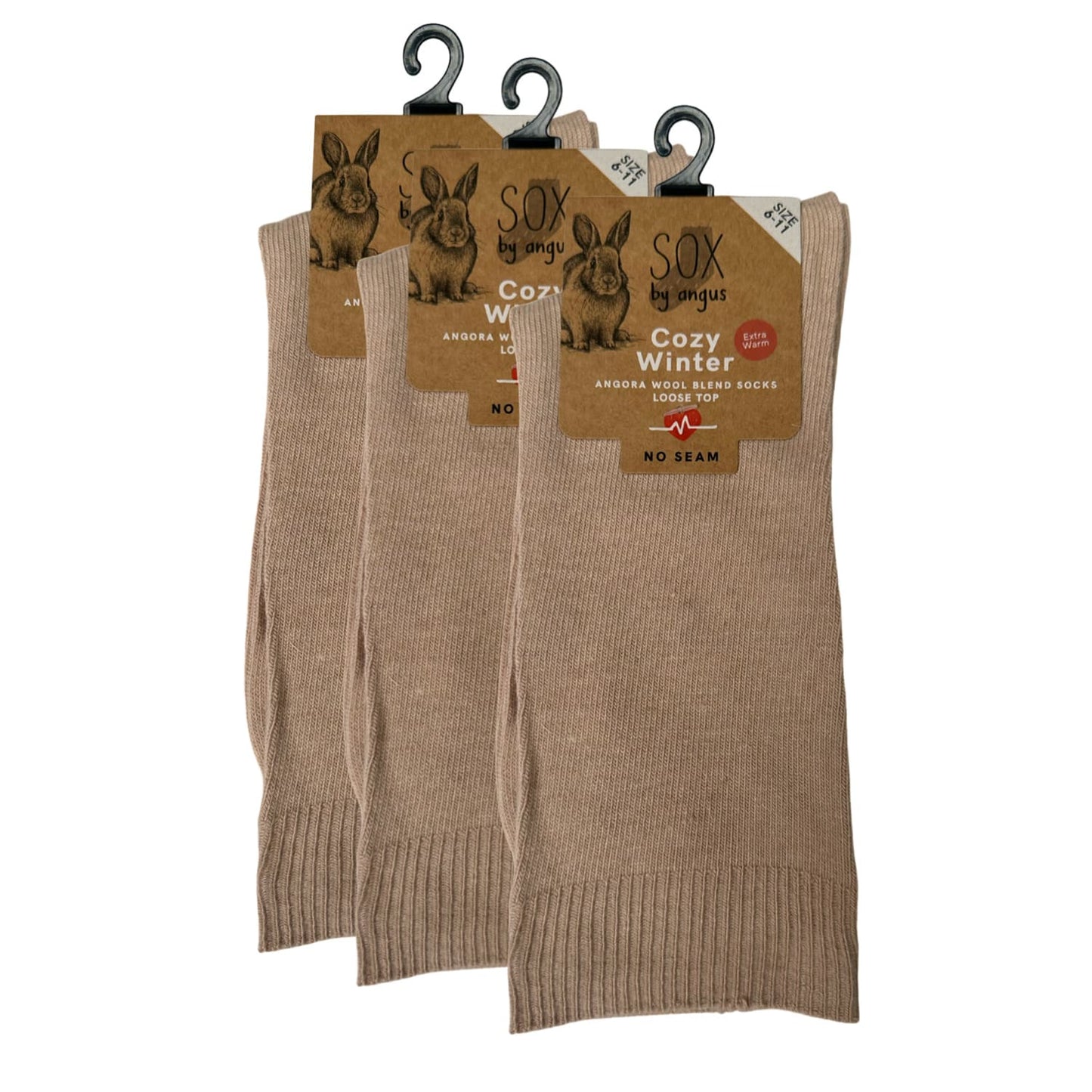 Angora Wool Blend Loose Top Socks - NO SEAM - Beige