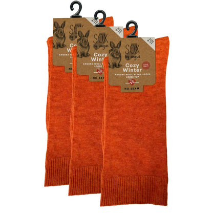Angora Wool Blend Loose Top Socks - NO SEAM - Orange