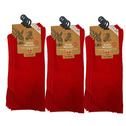 Angora Wool Blend Loose Top Socks - NO SEAM - Red