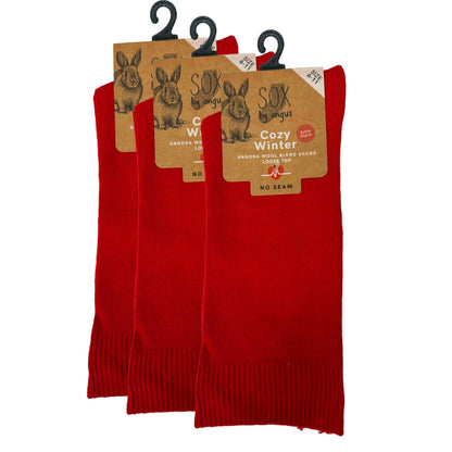 Angora Wool Blend Loose Top Socks - NO SEAM - Red