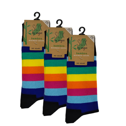 Bamboo Plain Business Socks -No Seam - Rainbow Stripes