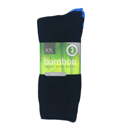 Bamboo Heavy Duty Socks - 3 Pairs Pack - Black/Blue