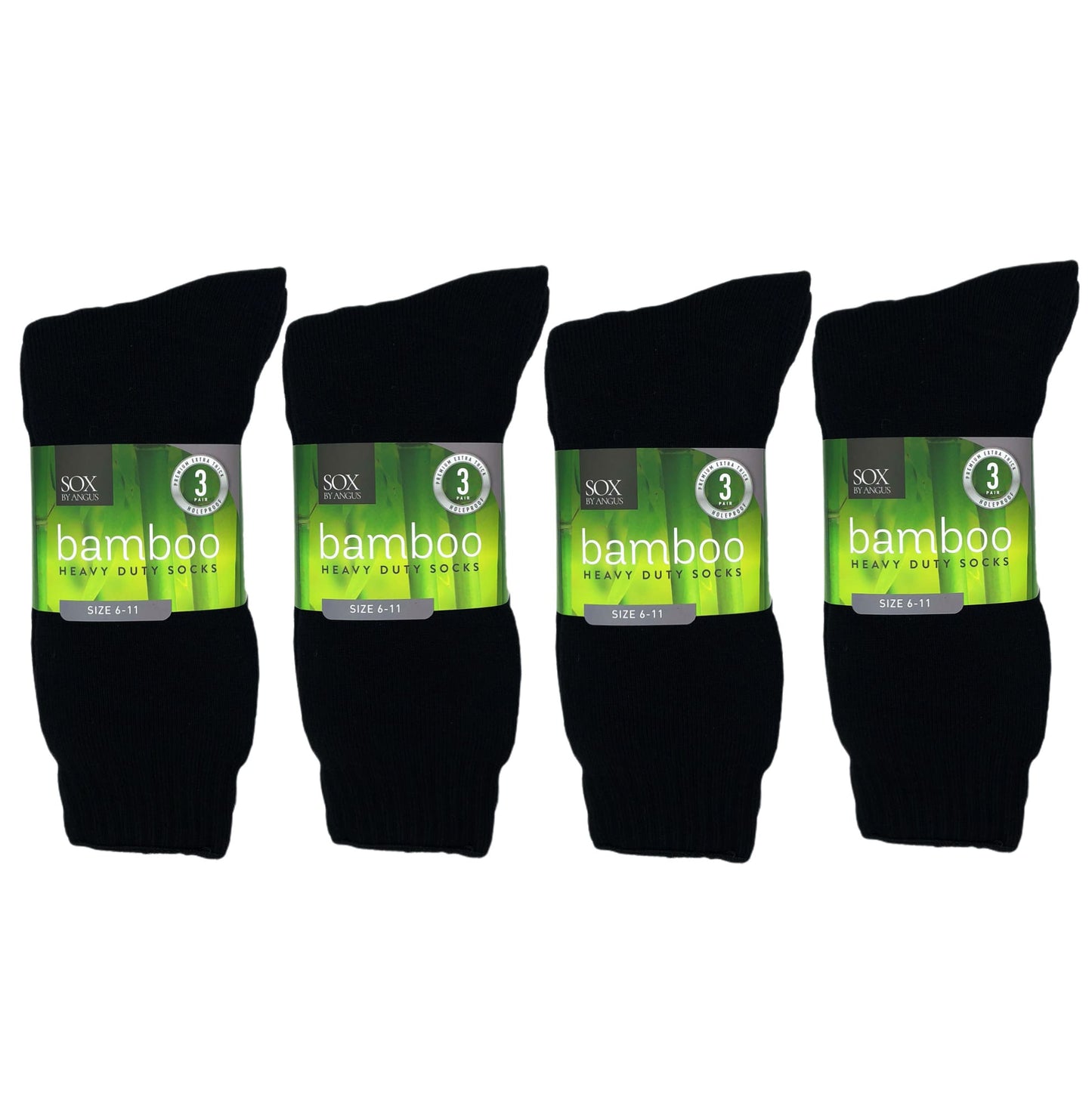 Bamboo Heavy Duty Socks - 3 Pairs Pack - Black