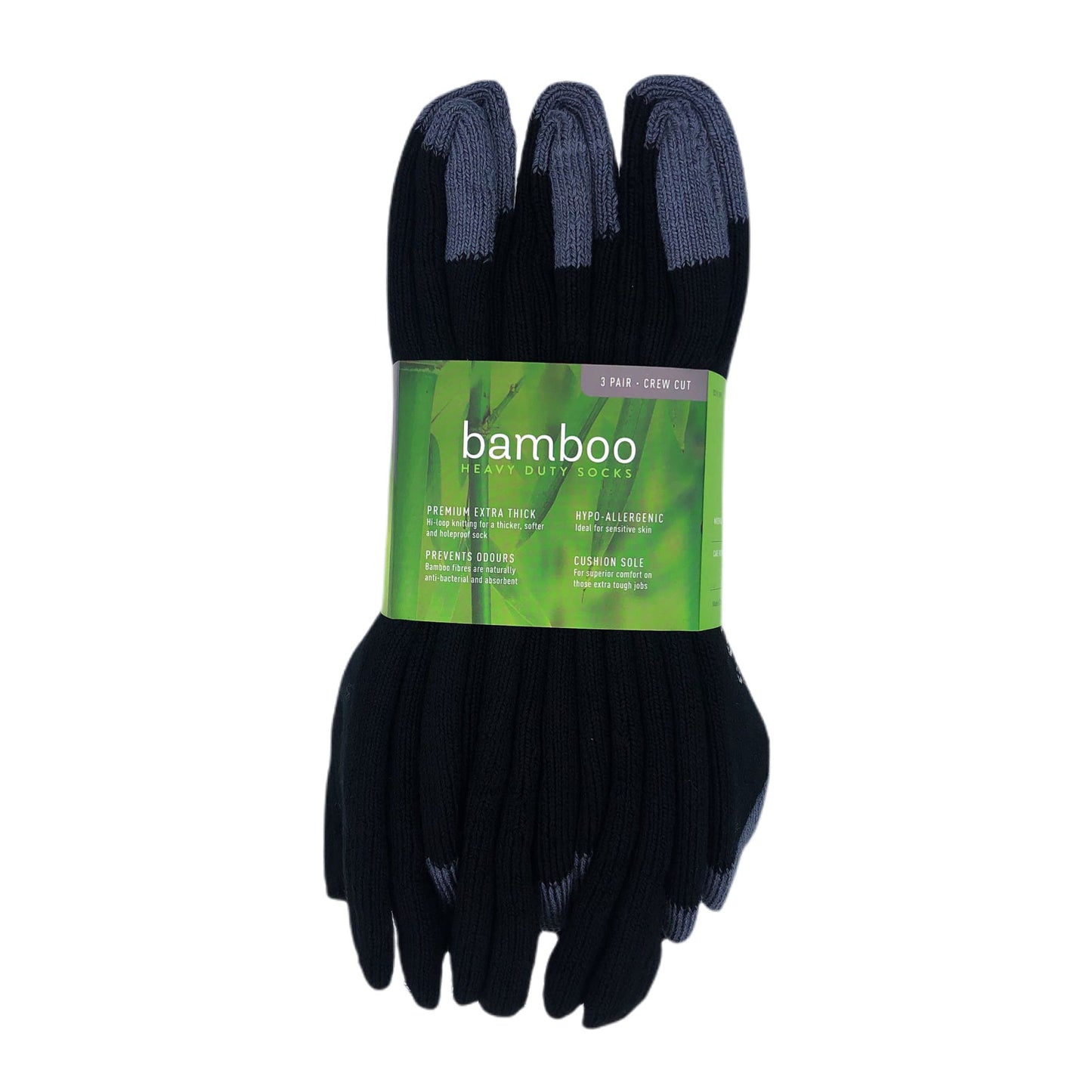 Bamboo Heavy Duty Socks - 3 Pairs Pack - Black/Grey