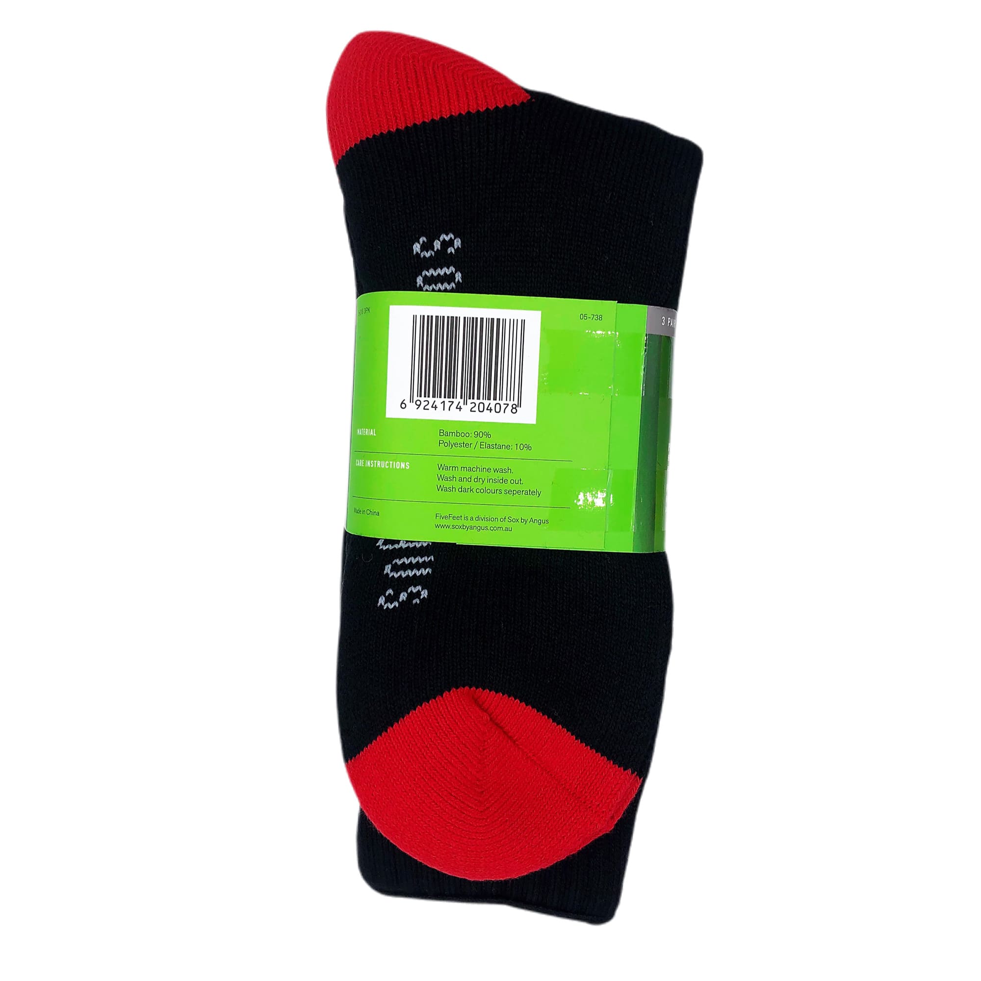 Bamboo Heavy Duty Socks - 3 Pairs Pack - Black/Red – Sox by Angus