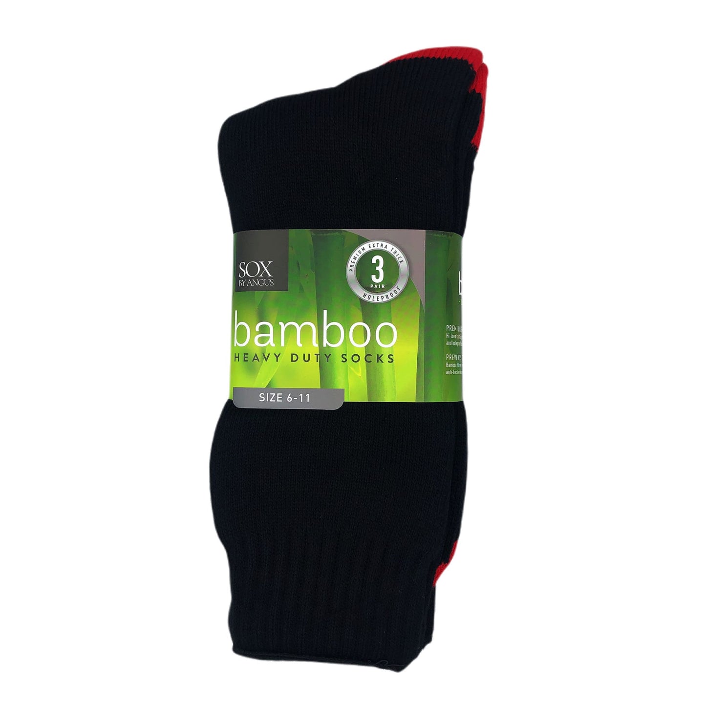 Bamboo Heavy Duty Socks - 3 Pairs Pack - Black/Red