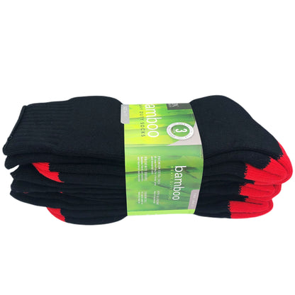 Bamboo Heavy Duty Socks - 3 Pairs Pack - Black/Red
