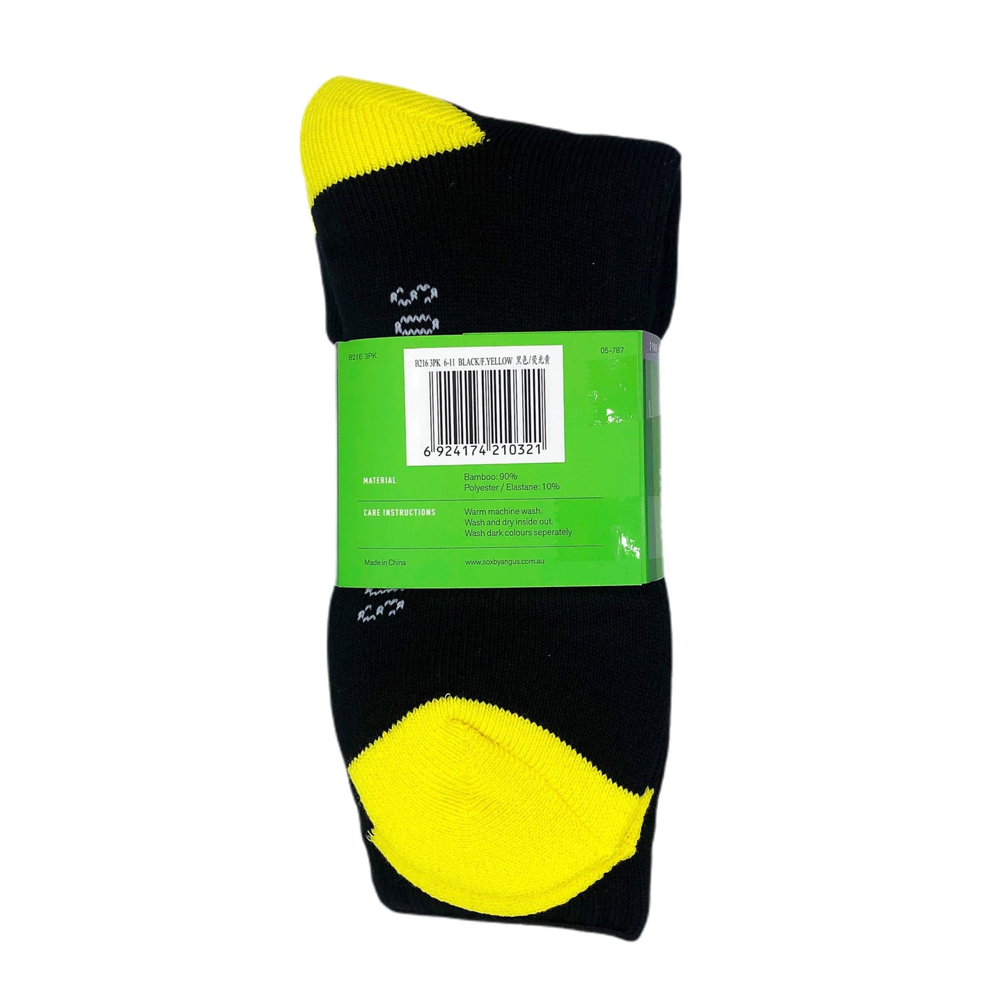 Bamboo Heavy Duty Socks - 3 Pairs Pack - Black/Yellow