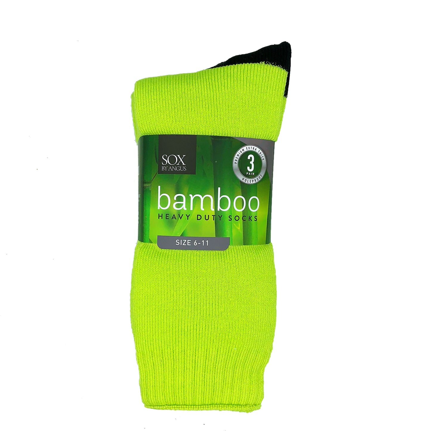 Bamboo Heavy Duty Socks - 3 Pairs Pack - Fluoro Lime/Black