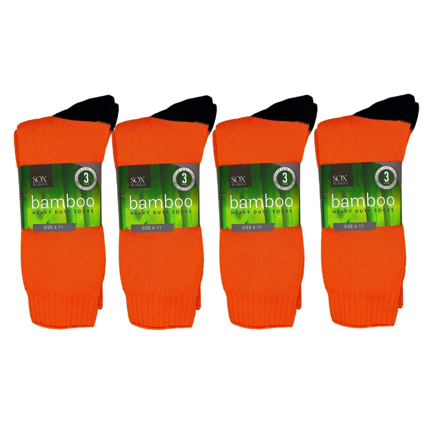 Bamboo Heavy Duty Socks - 3 Pairs Pack - Fluoro Orange/Black