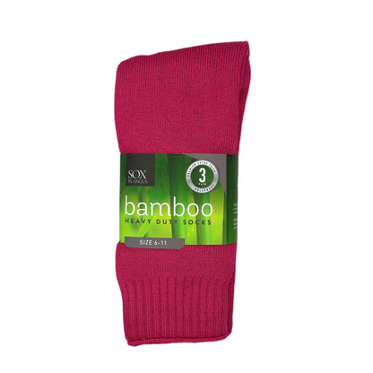 Bamboo Heavy Duty Socks - 3 Pairs Pack - Hot Pink