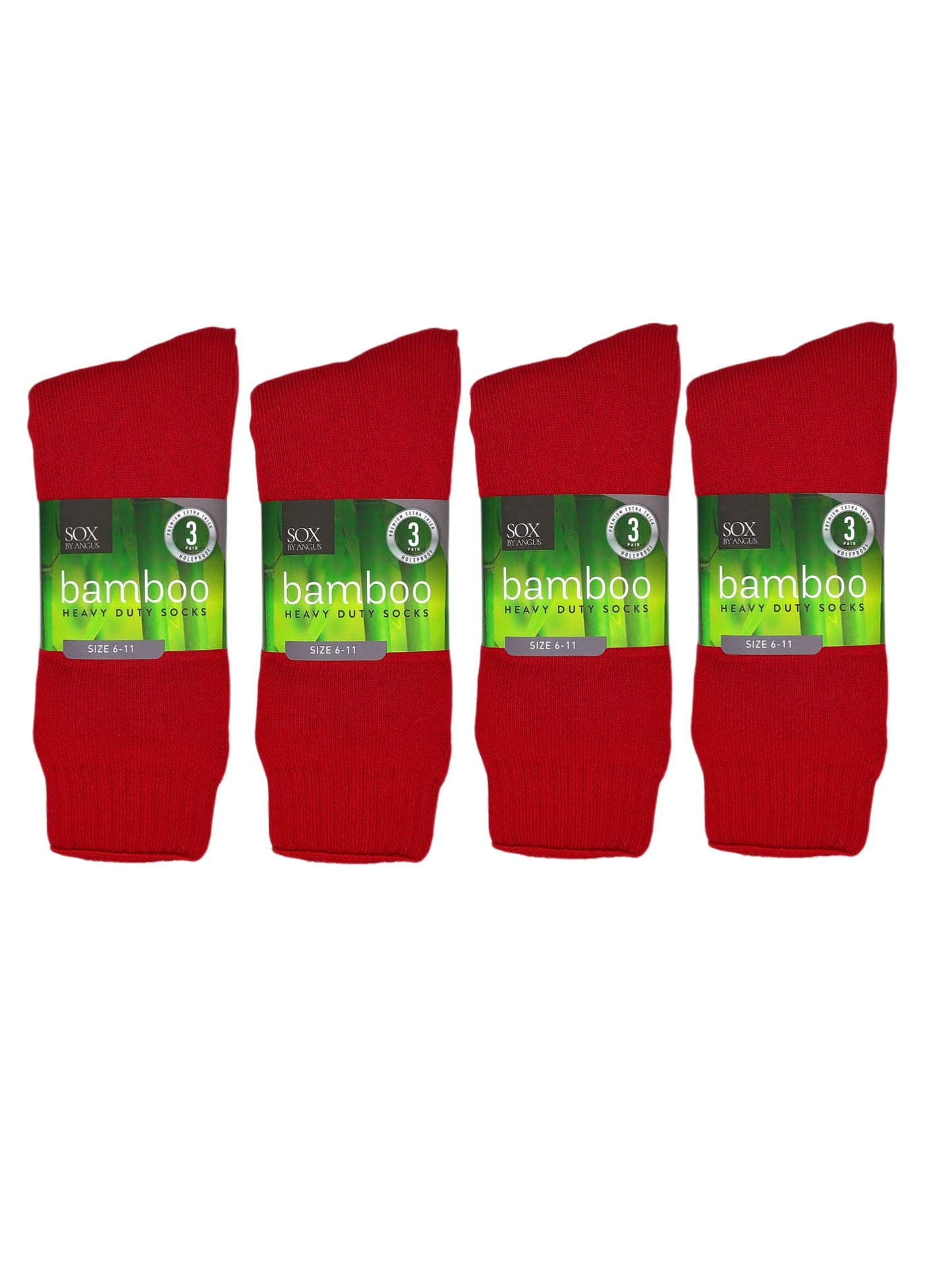 Bamboo Heavy Duty Socks - 3 Pairs Pack - Red