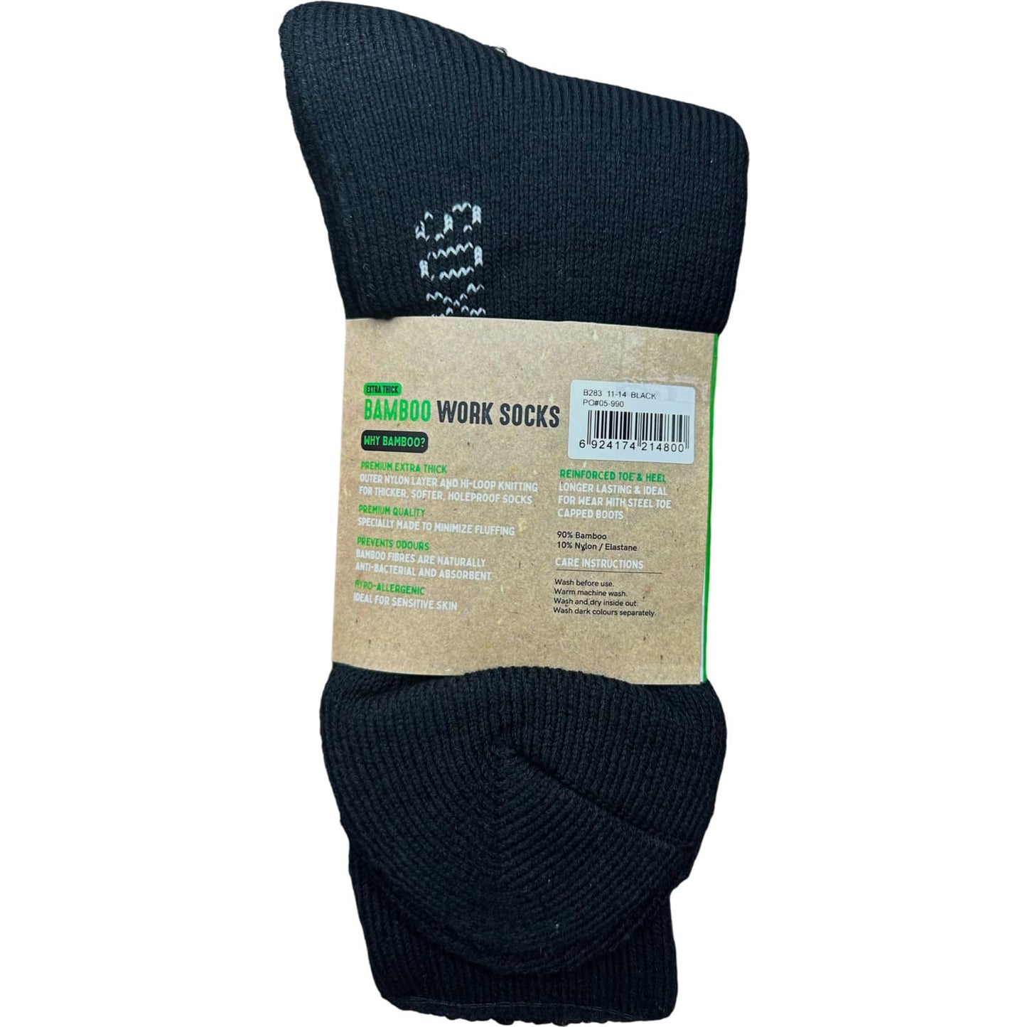 Bamboo Heavy Duty Socks - 2 pack - Black