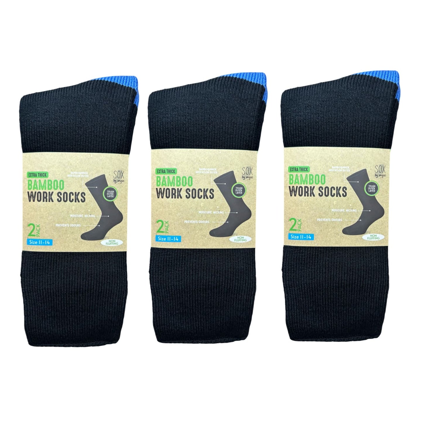 Bamboo Heavy Duty Socks - 2 pack - Black-Blue
