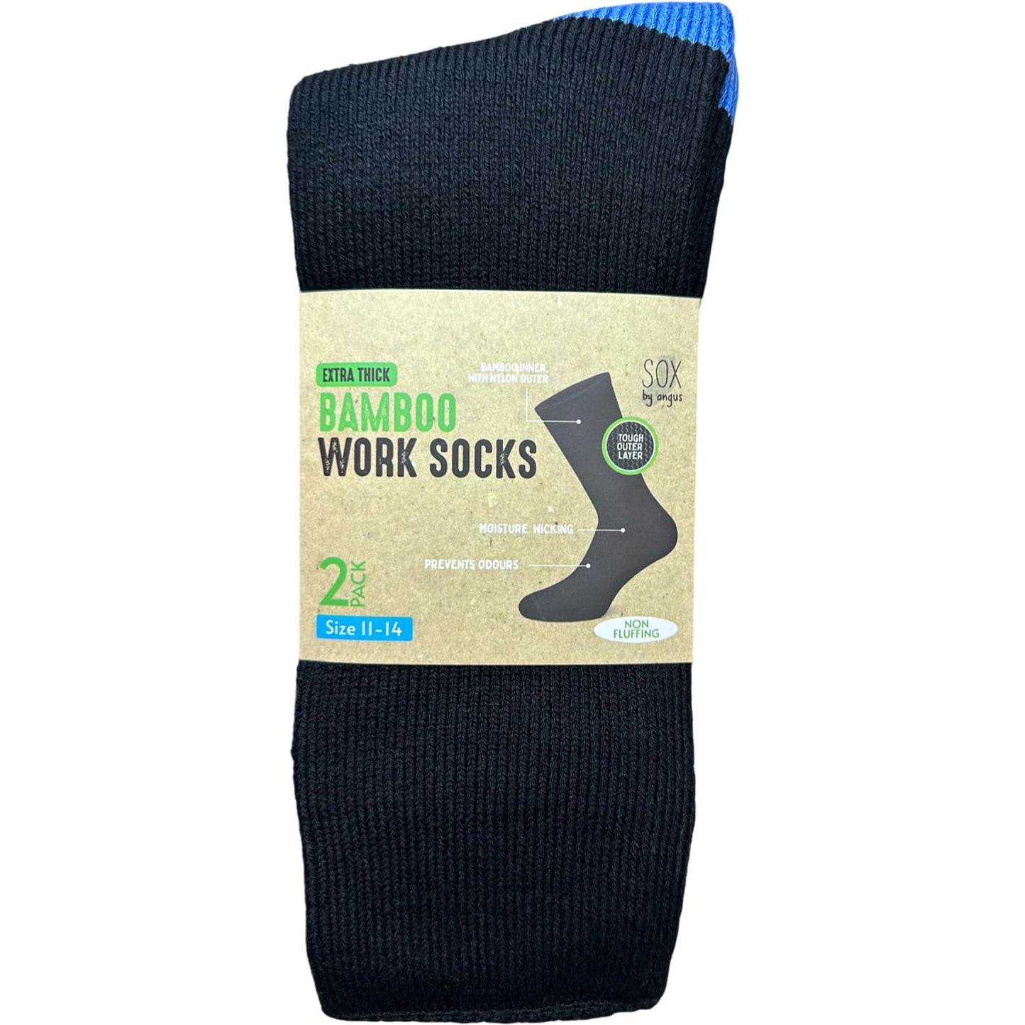 Bamboo Heavy Duty Socks - 2 pack - Black-Blue