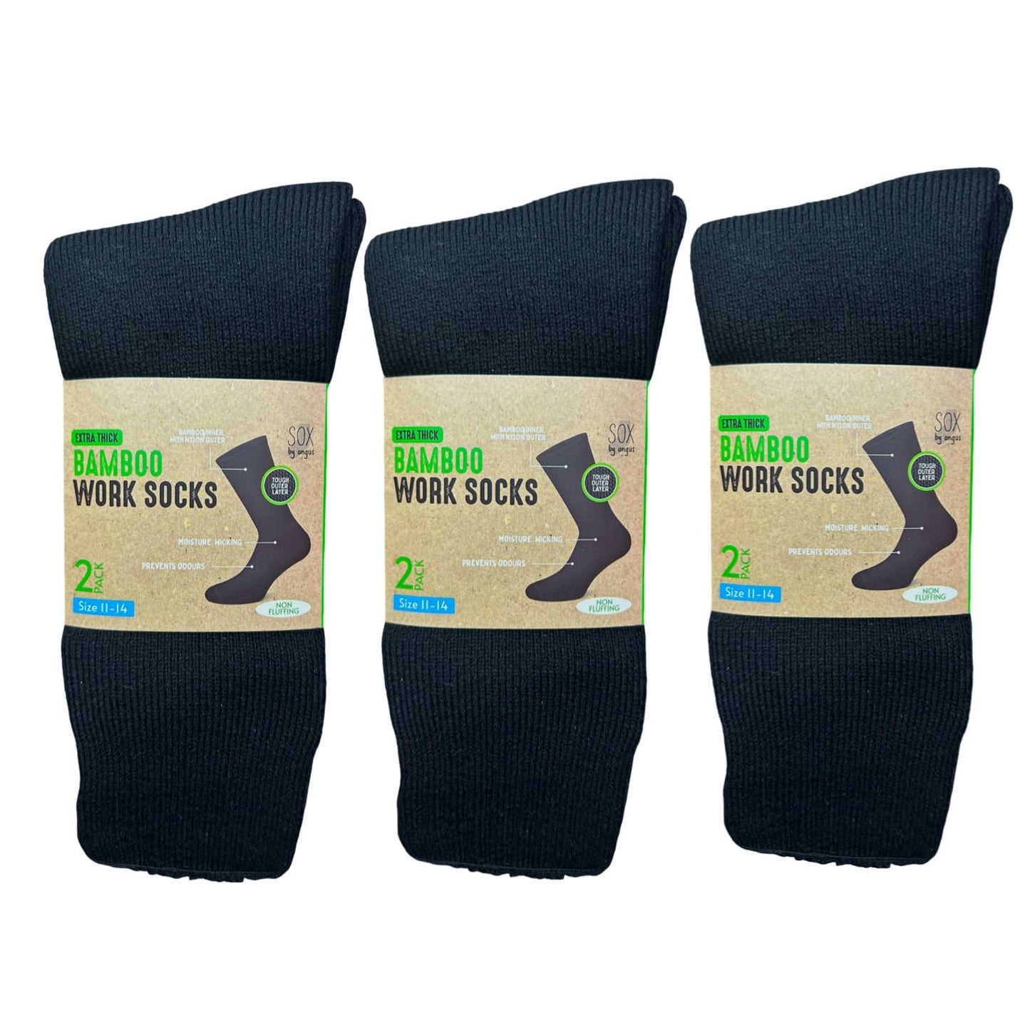Bamboo Heavy Duty Socks - 2 pack - Black