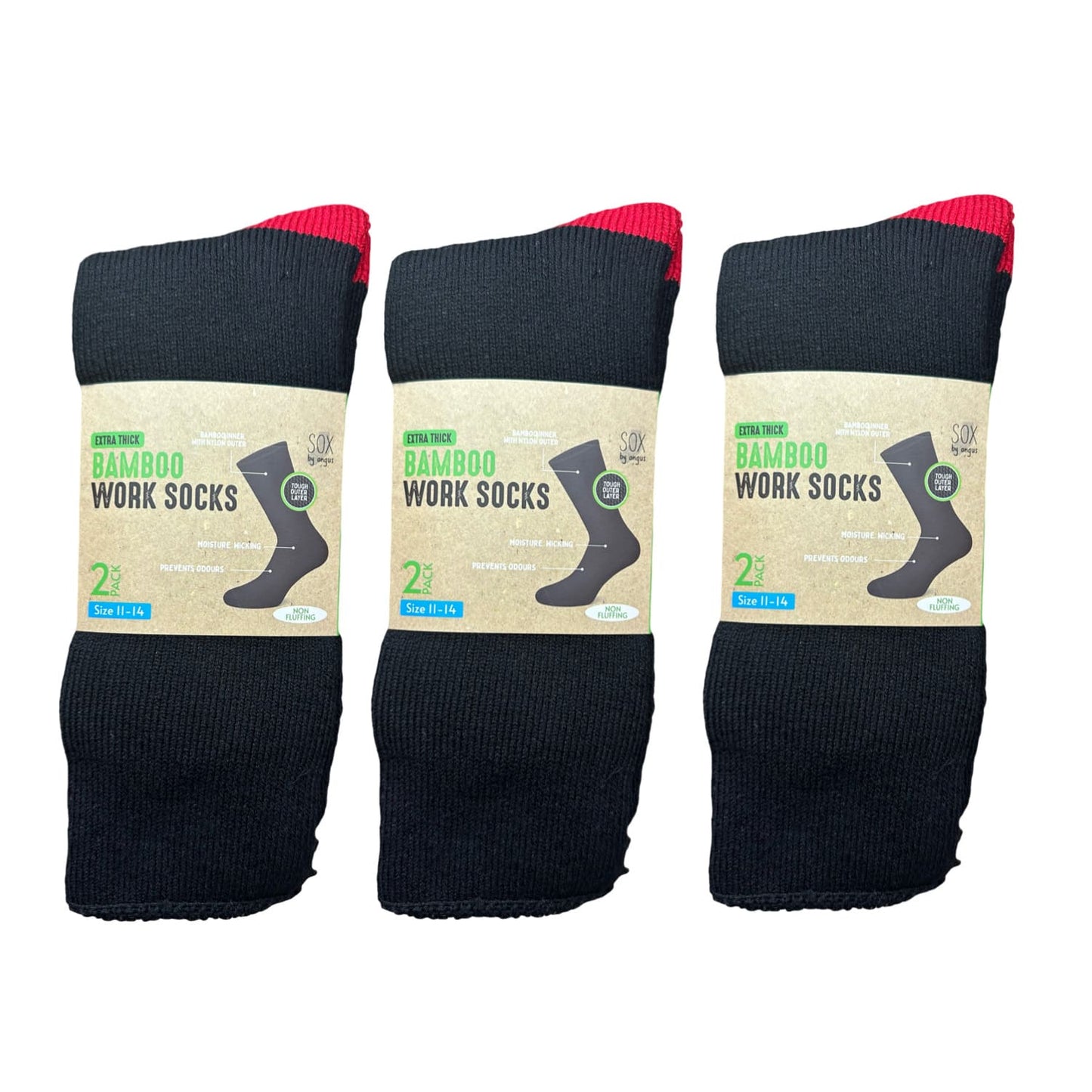 Bamboo Heavy Duty Socks - 2 pack - Black-Red