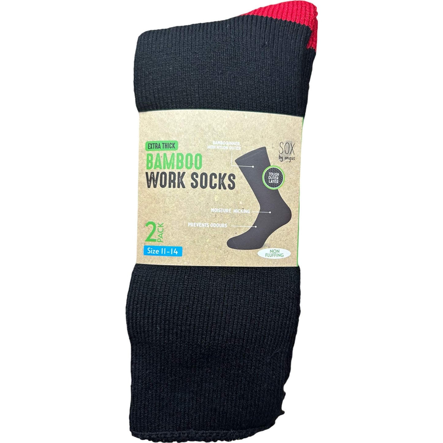 Bamboo Heavy Duty Socks - 2 pack - Black-Red