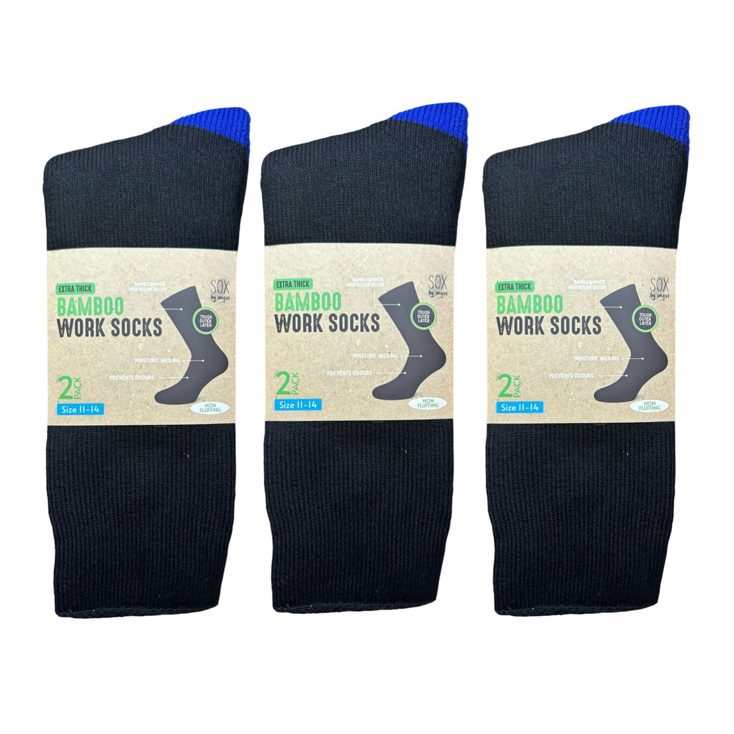 Bamboo Heavy Duty Socks - 2 pack - Black-Royal-Blue