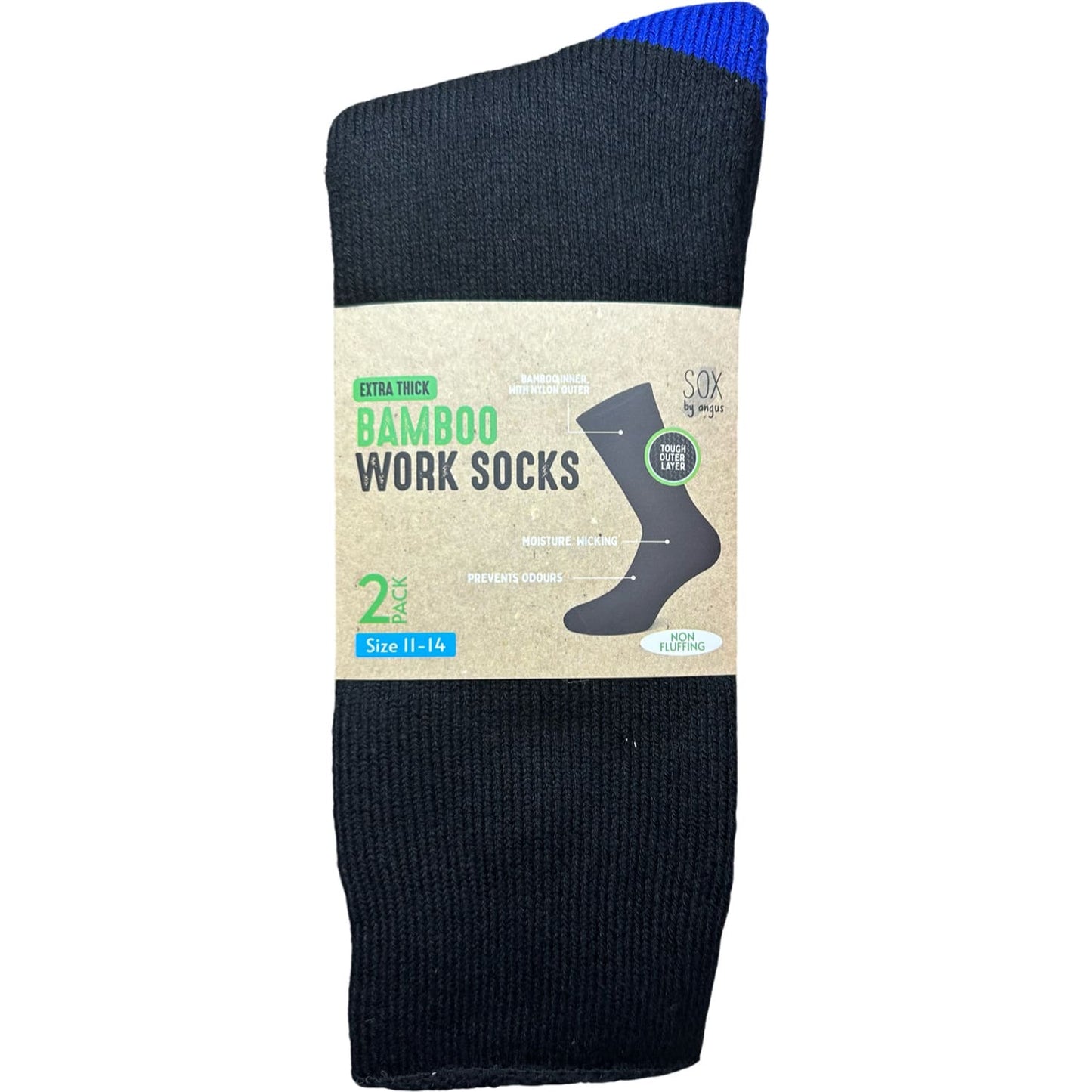 Bamboo Heavy Duty Socks - 2 pack - Black-Royal-Blue