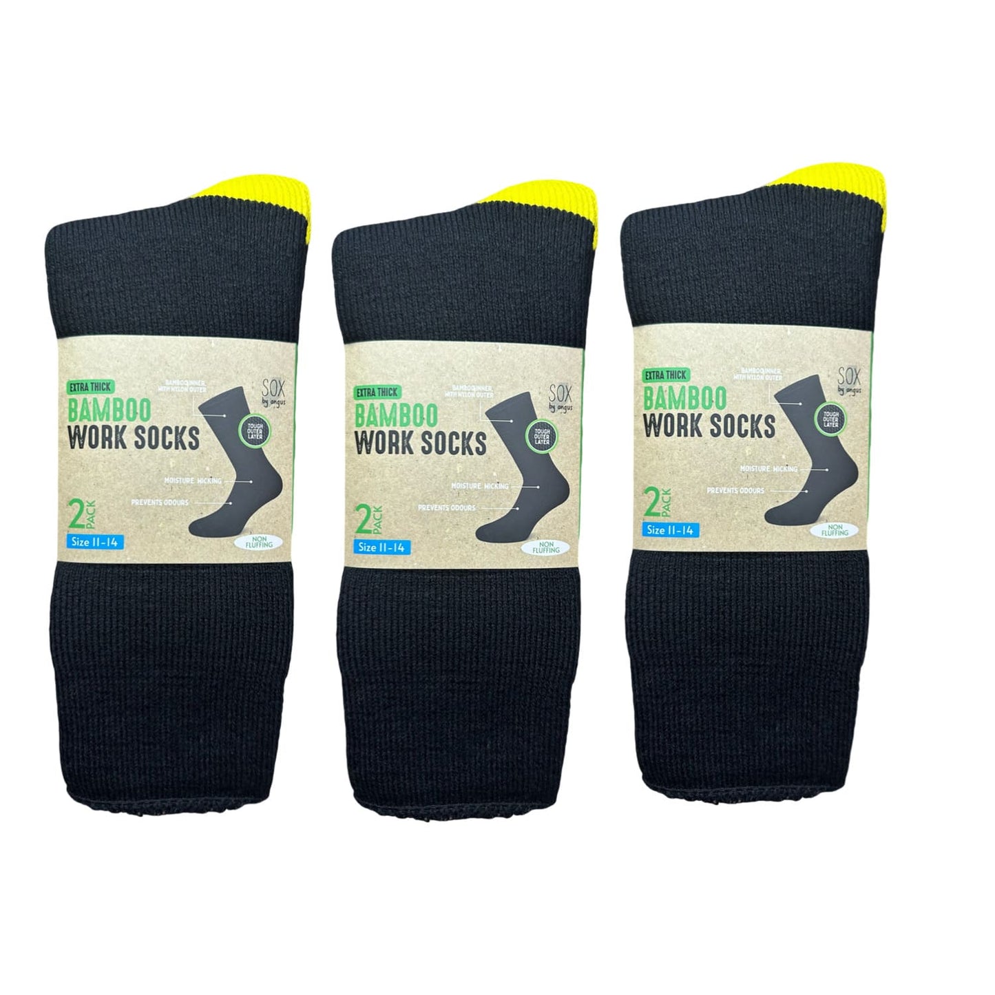 Bamboo Heavy Duty Socks - 2 pack - Black-Yellow