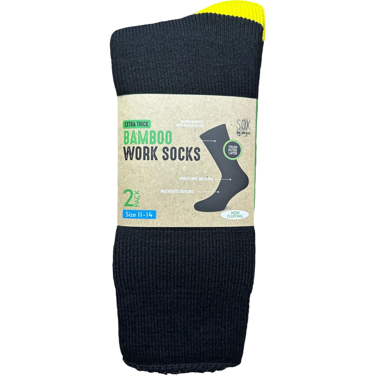 Bamboo Heavy Duty Socks - 2 pack - Black-Yellow