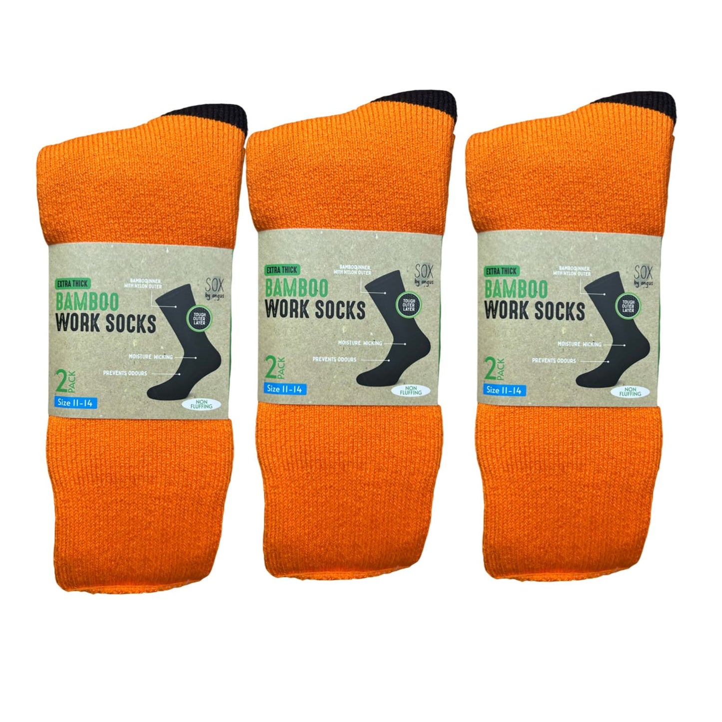 Bamboo Heavy Duty Socks - 2 pack - Fluoro-Orange-Black