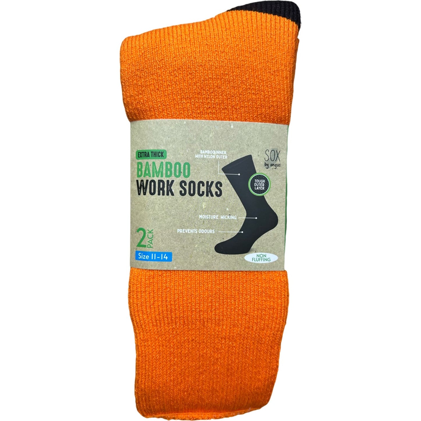 Bamboo Heavy Duty Socks - 2 pack - Fluoro-Orange-Black