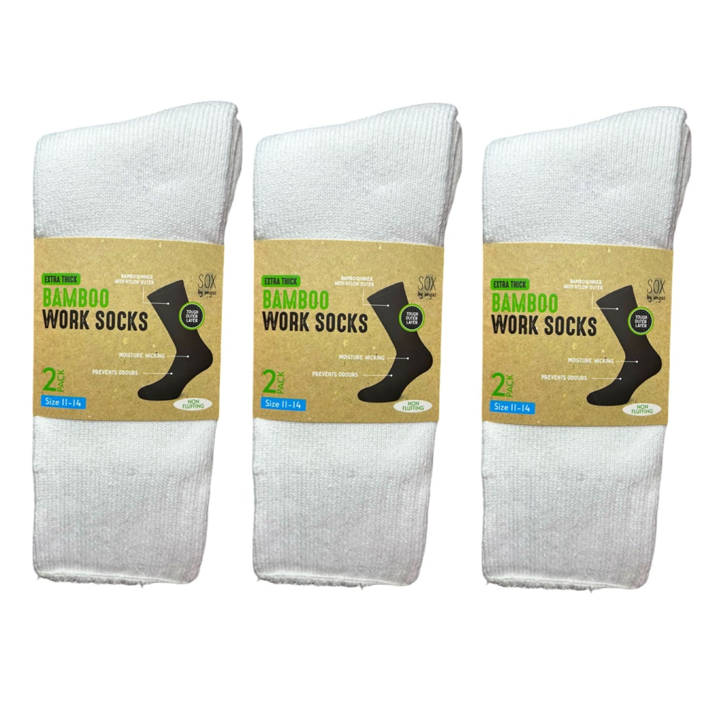 Bamboo Heavy Duty Socks - 2 pack - White