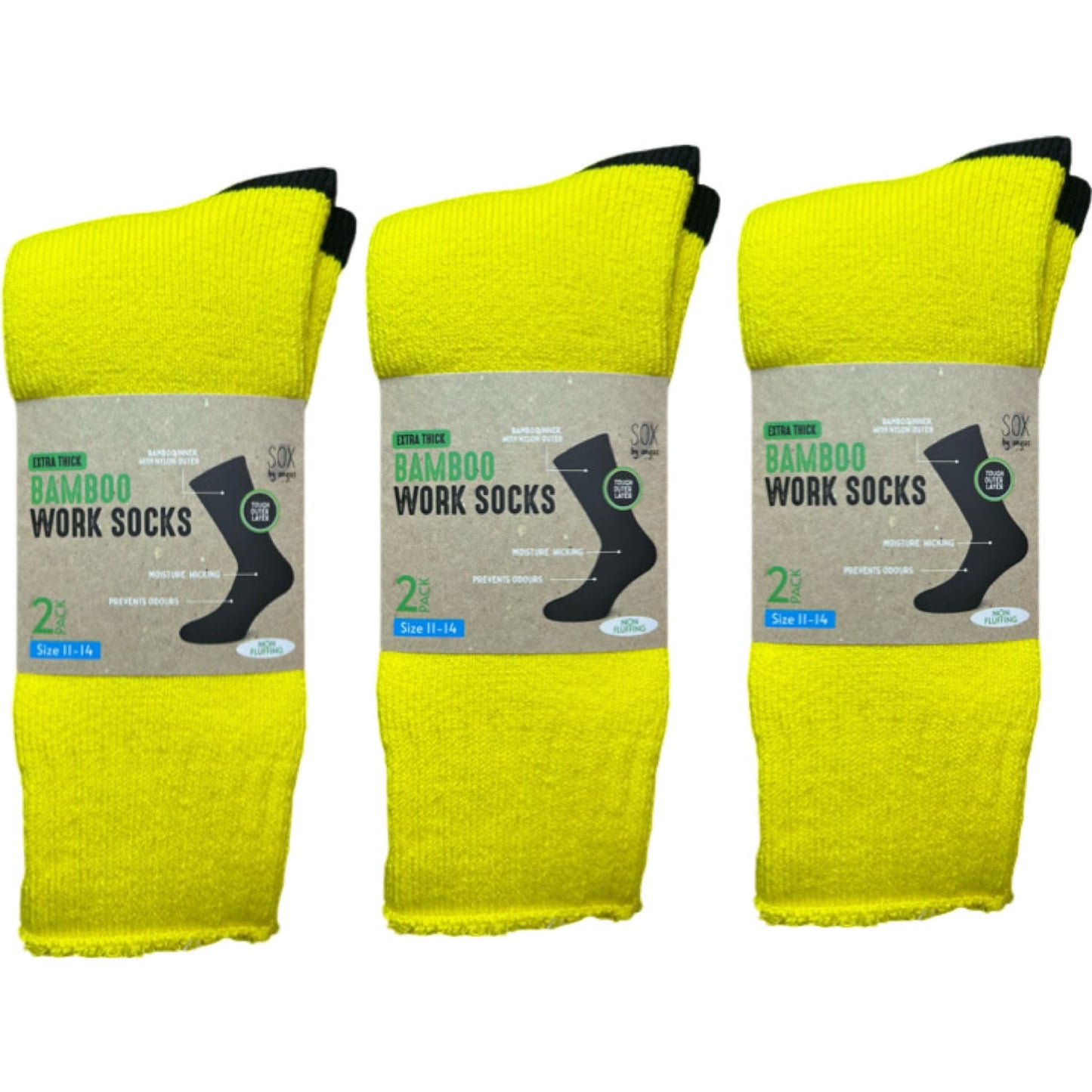 Non Fluffing Bamboo Heavy Duty Socks - 2 pack - Yellow-Black