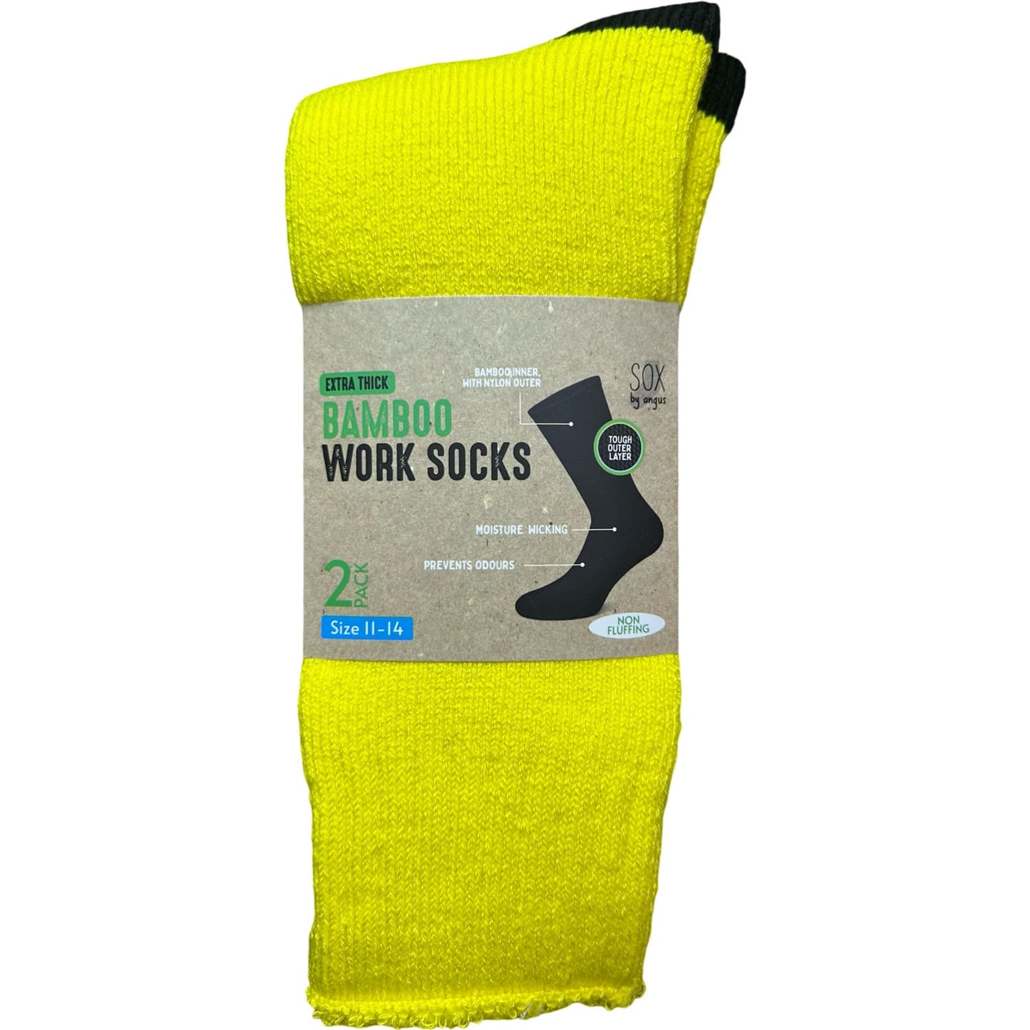 Non Fluffing Bamboo Heavy Duty Socks - 2 pack - Yellow-Black