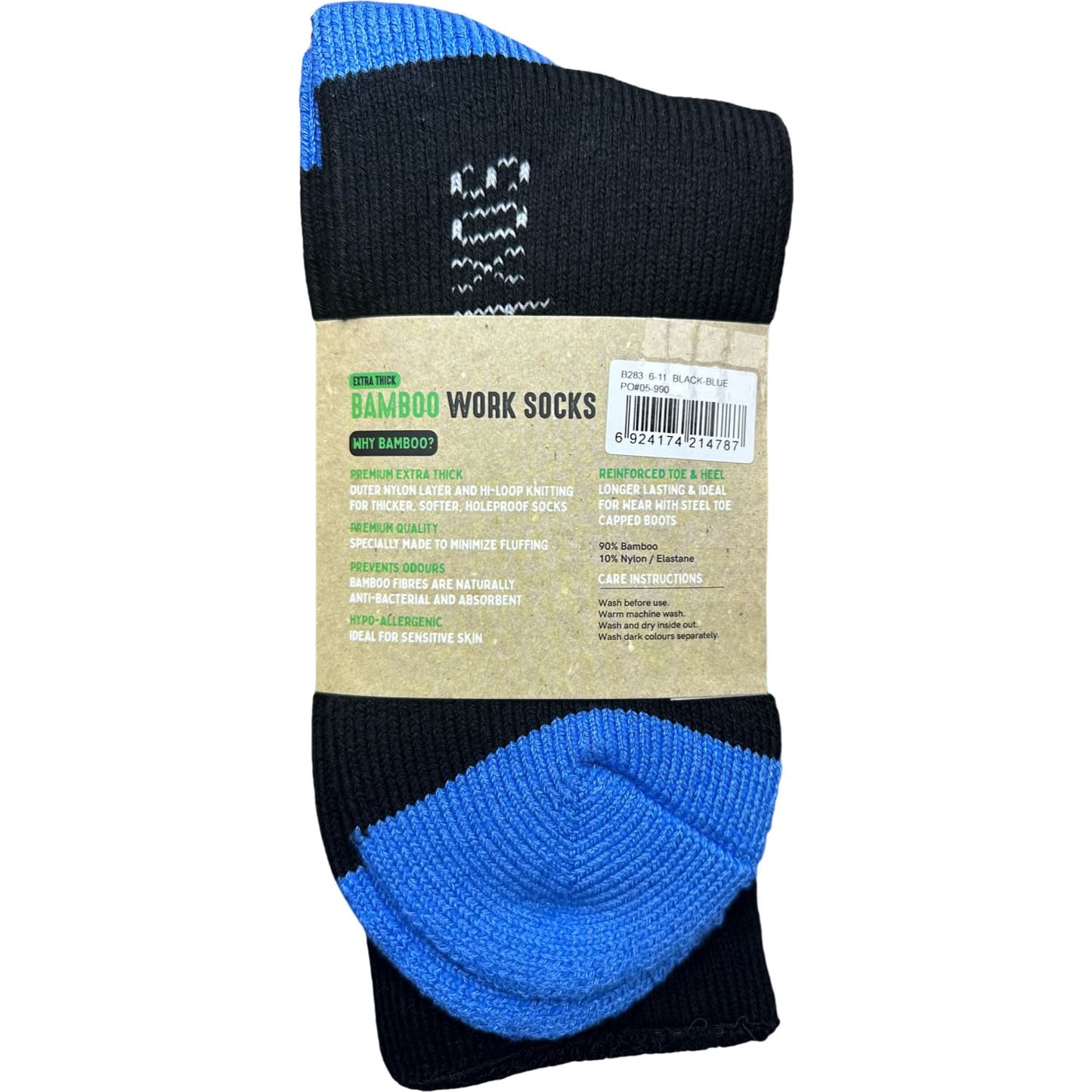 Bamboo Heavy Duty Socks - 2 pack - Black-Blue