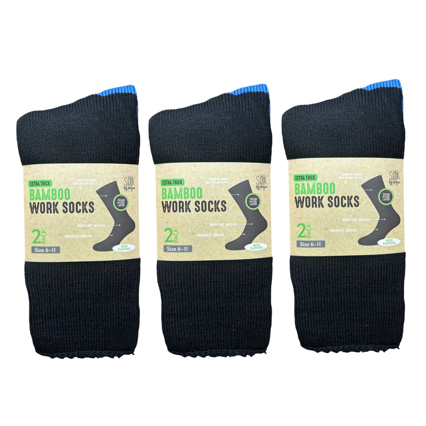 Bamboo Heavy Duty Socks - 2 pack - Black-Blue