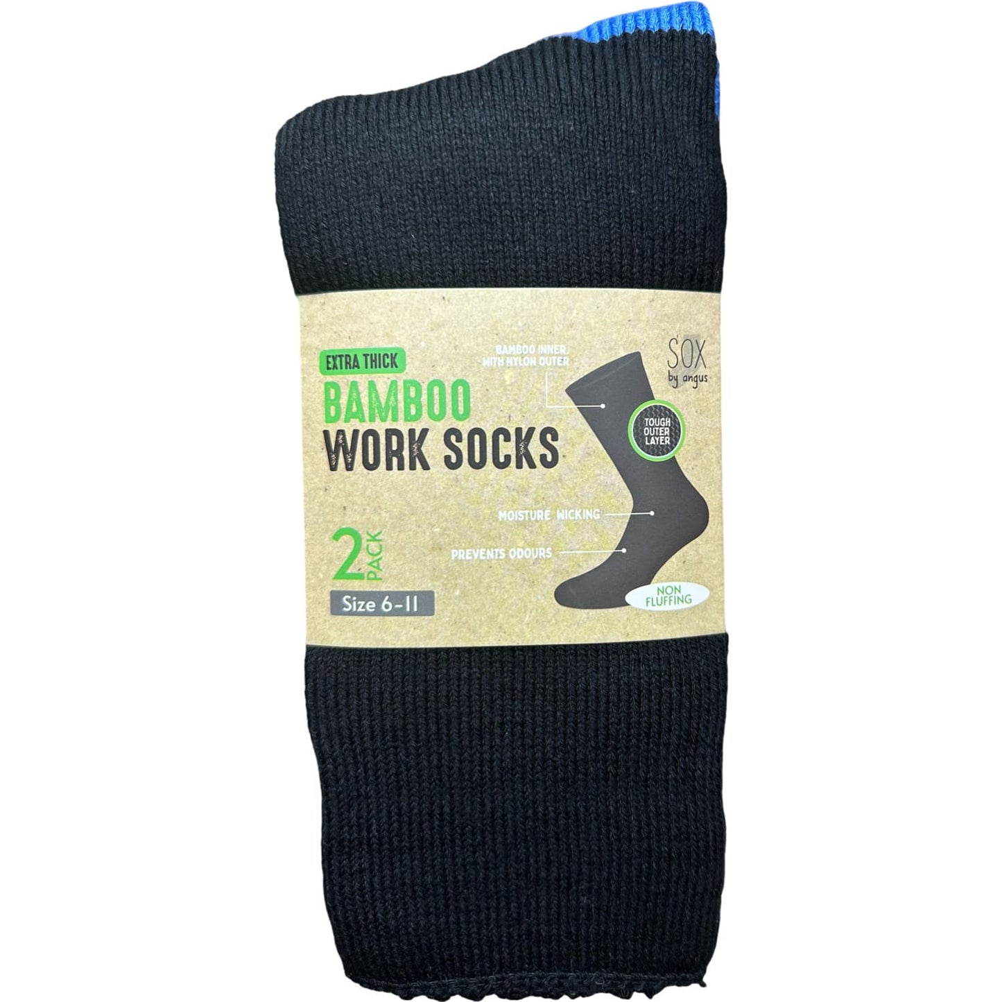 Bamboo Heavy Duty Socks - 2 pack - Black-Blue
