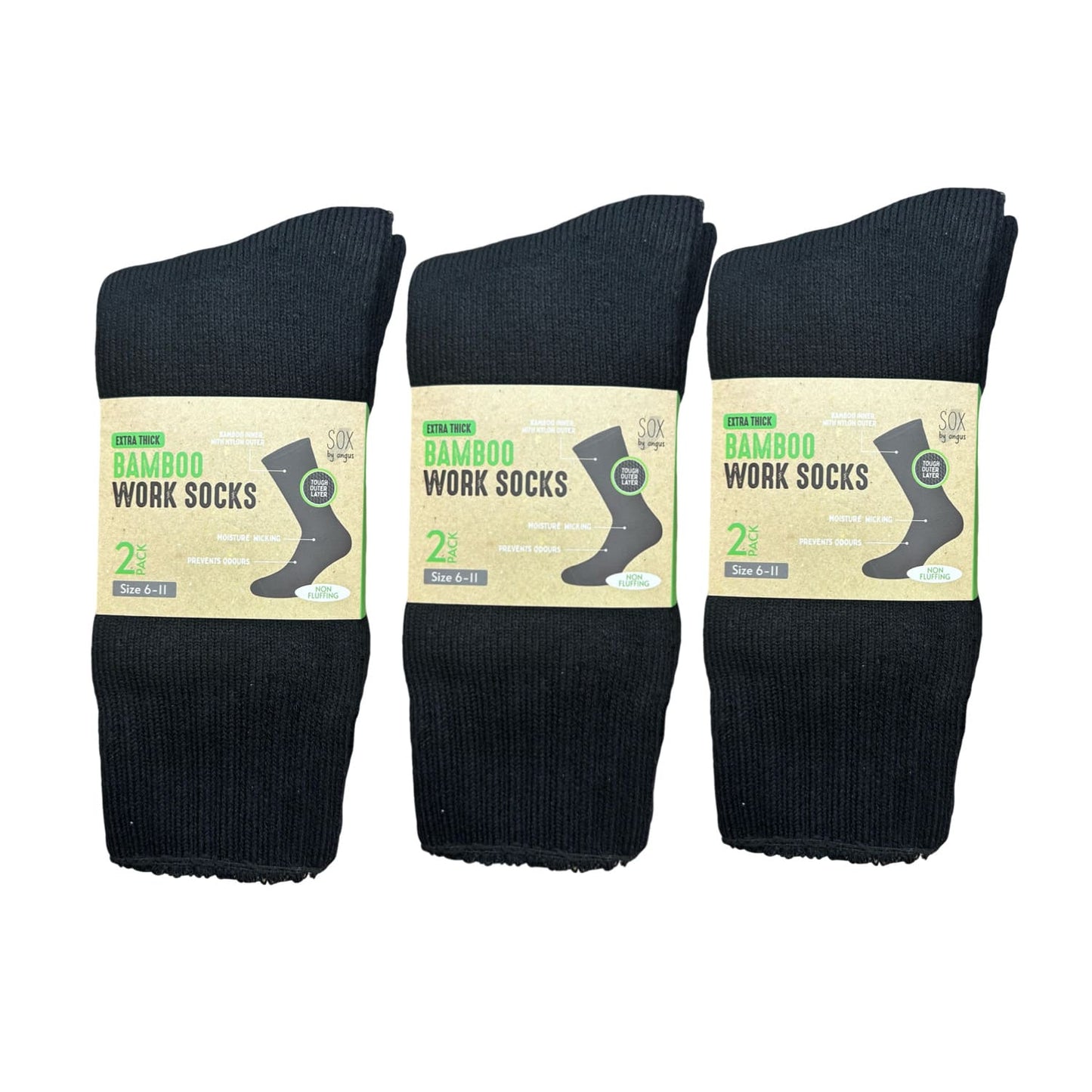 Bamboo Heavy Duty Socks - 2 pack - Black