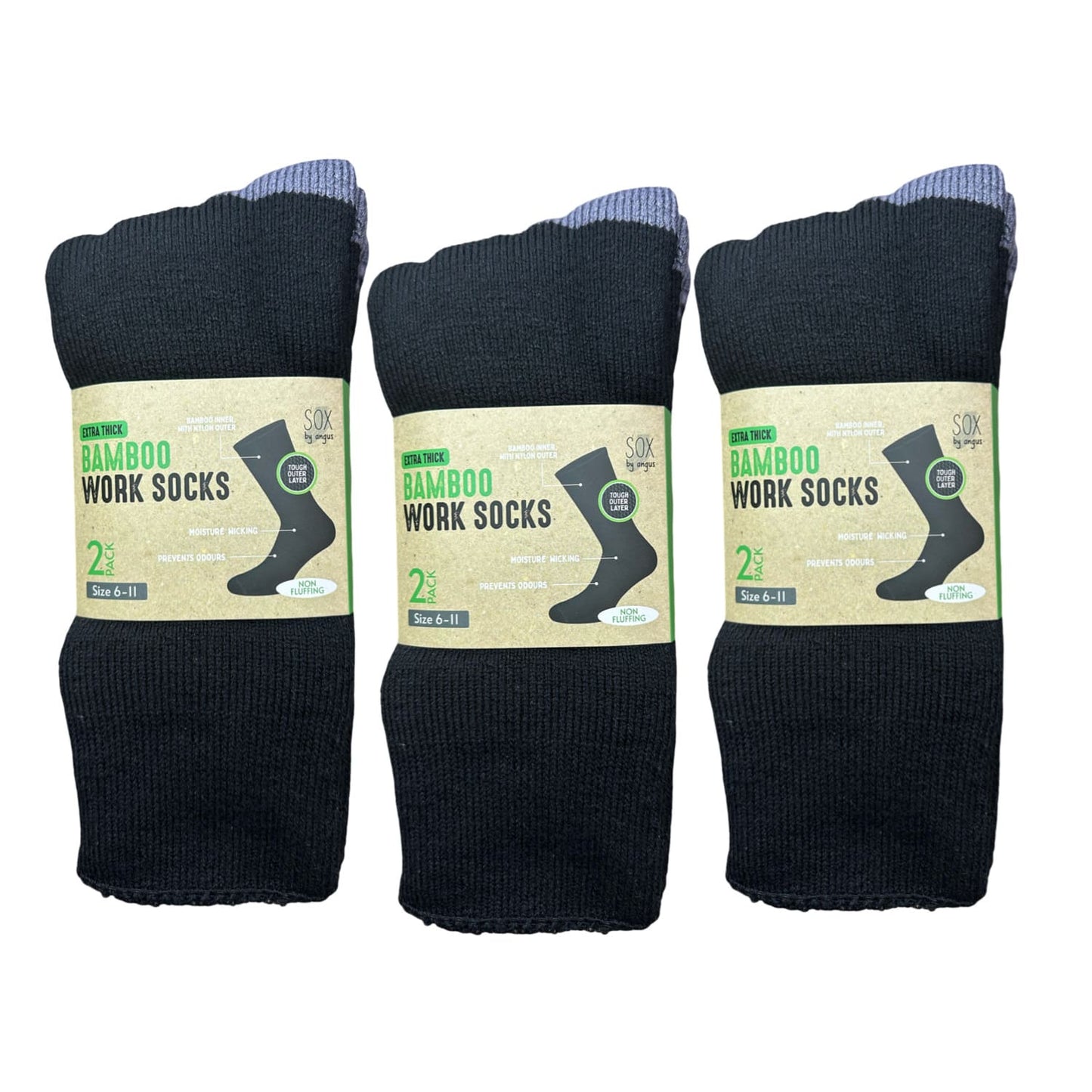 Bamboo Heavy Duty Socks - 2 pack - Black-Grey