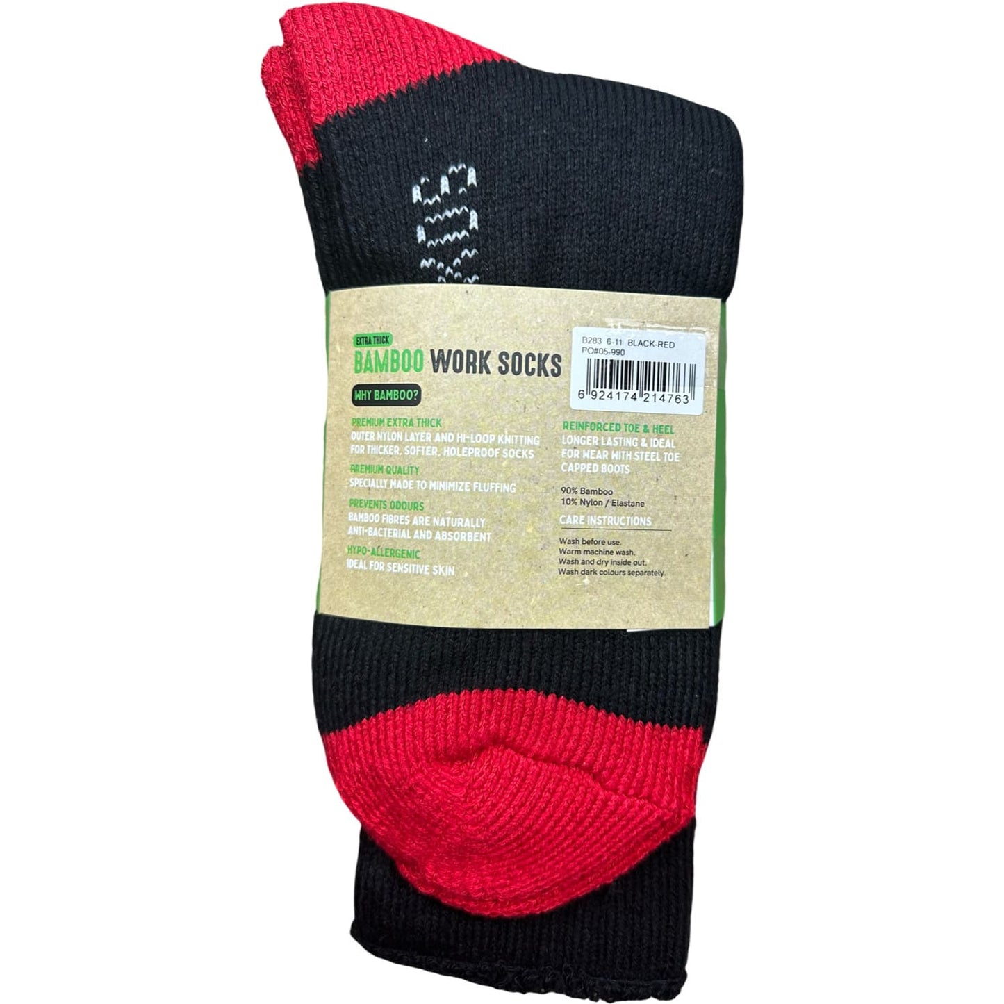 Bamboo Heavy Duty Socks - 2 pack - Black-Red