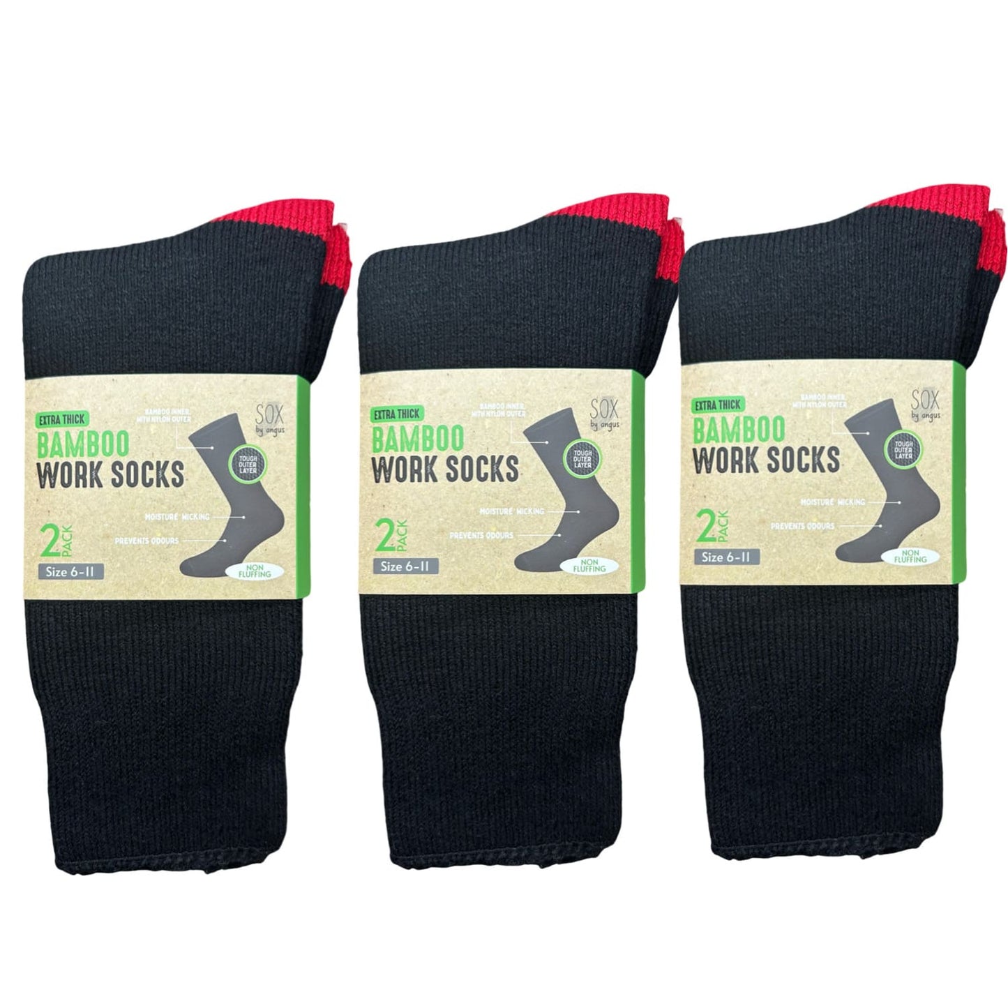 Bamboo Heavy Duty Socks - 2 pack - Black-Red