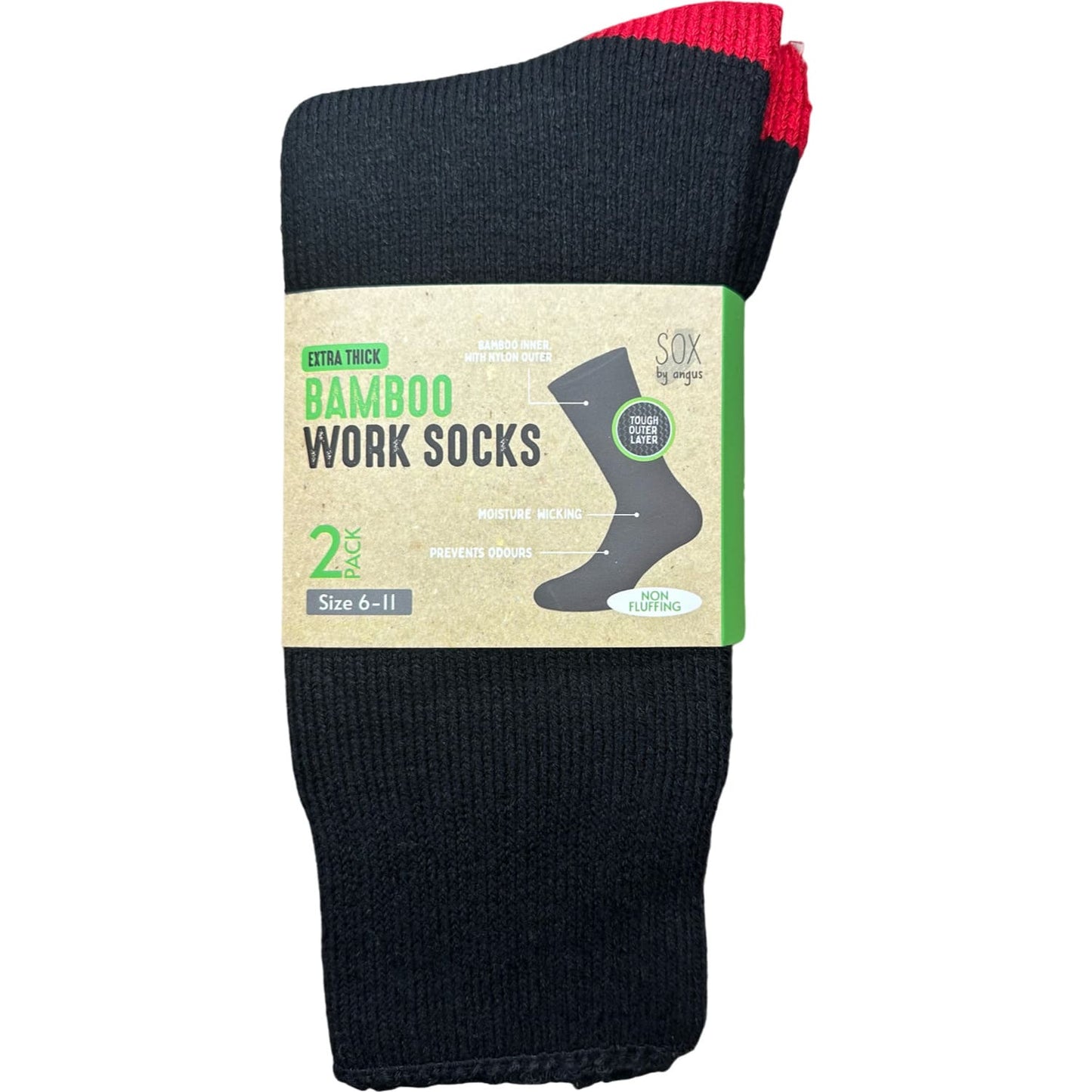 Bamboo Heavy Duty Socks - 2 pack - Black-Red