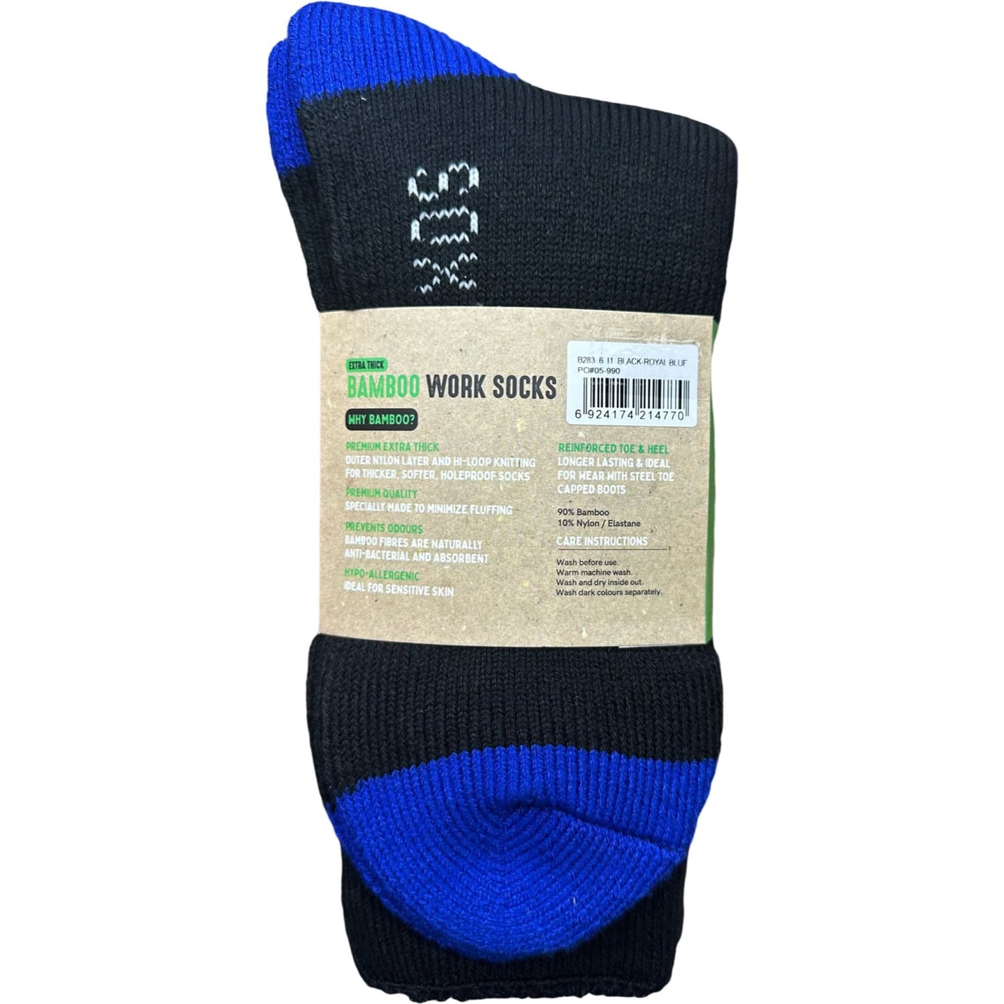 Bamboo Heavy Duty Socks - 2 pack - Black-Royal-Blue
