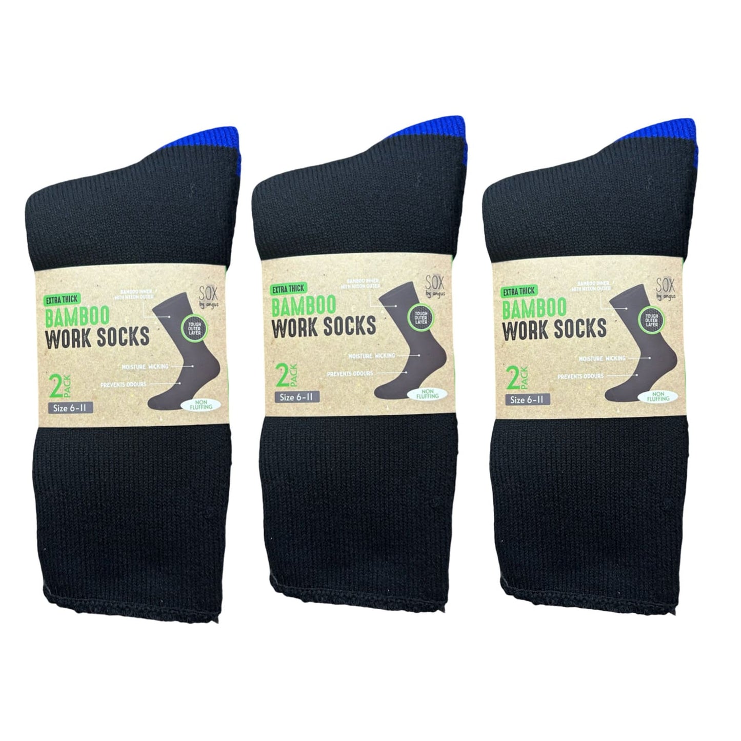 Bamboo Heavy Duty Socks - 2 pack - Black-Royal-Blue
