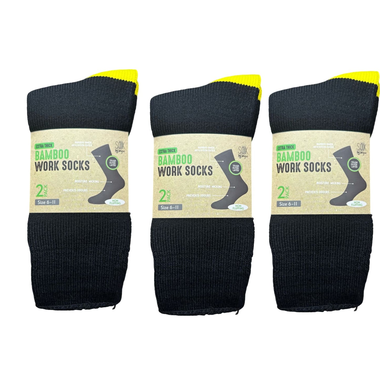 Bamboo Heavy Duty Socks - 2 pack - Black-Yellow