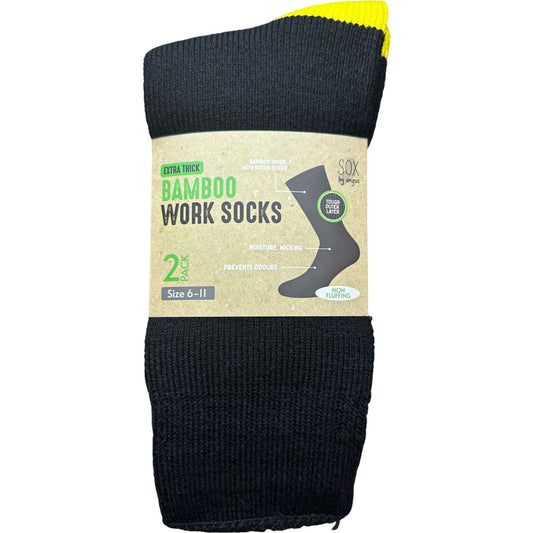 Bamboo Heavy Duty Socks - 2 pack - Black-Yellow