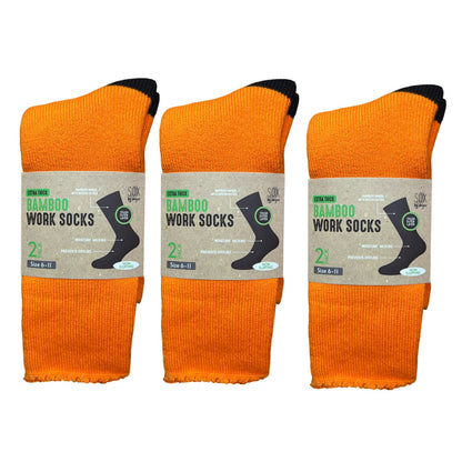 Bamboo Heavy Duty Socks - 2 pack - Fluoro-Orange-Black