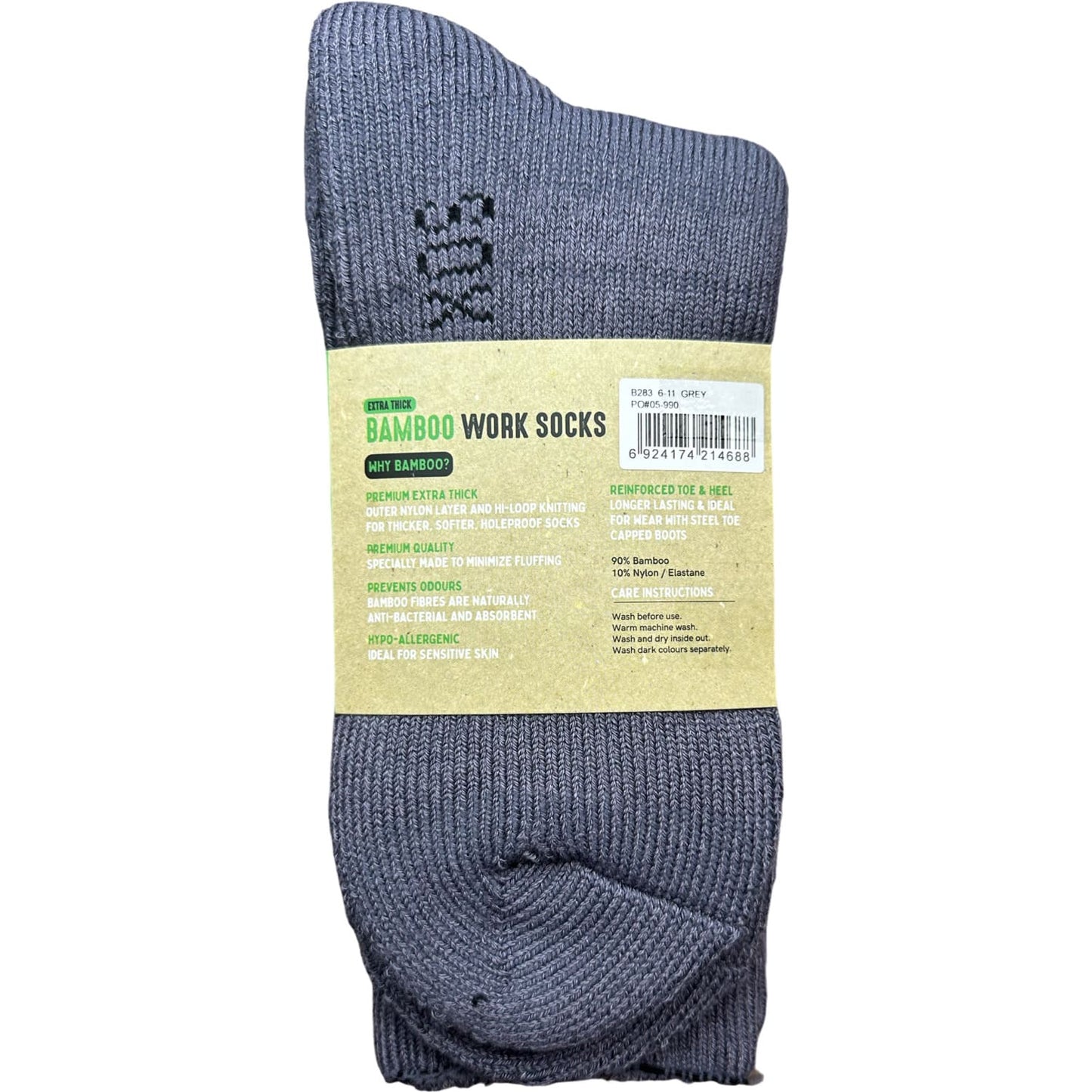 Bamboo Heavy Duty Socks - 2 pack - Grey