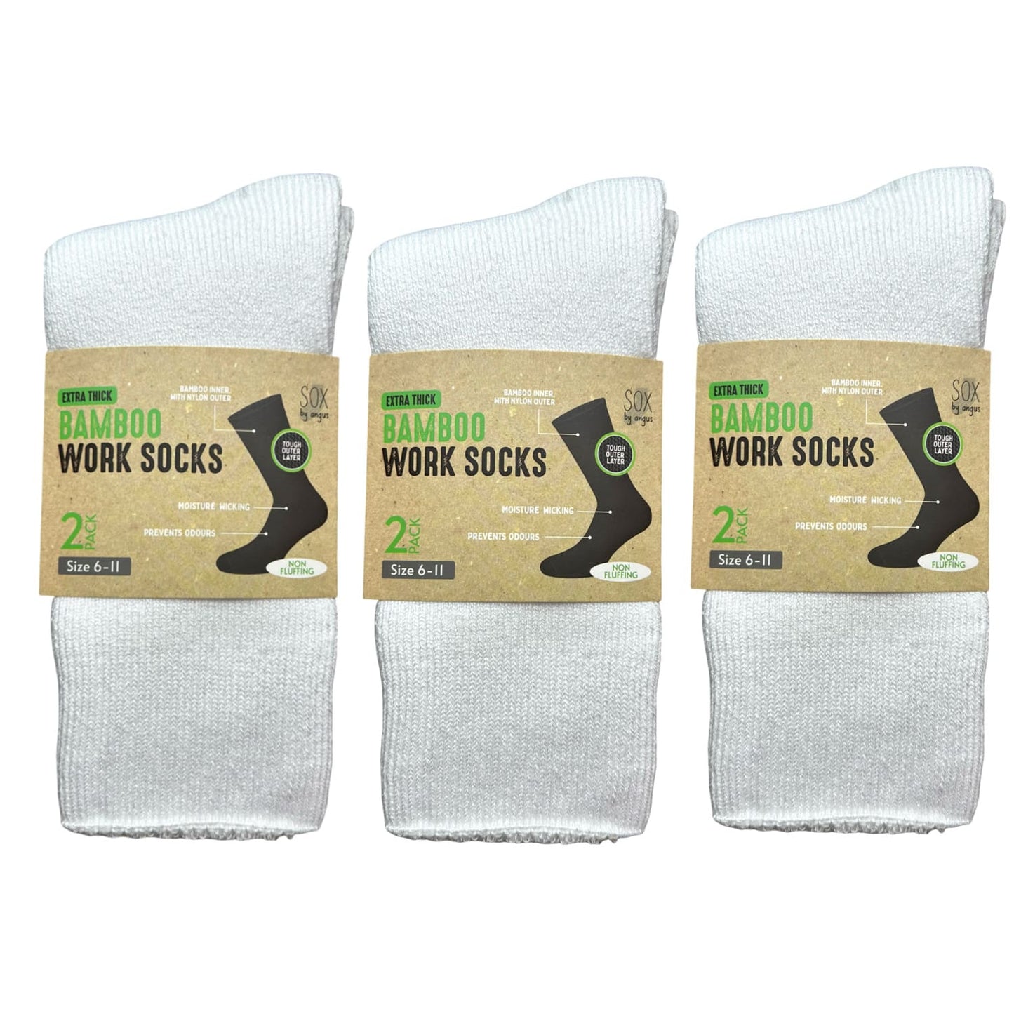 Bamboo Heavy Duty Socks - 2 pack - White