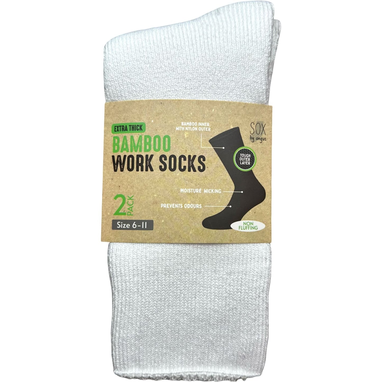 Bamboo Heavy Duty Socks - 2 pack - White