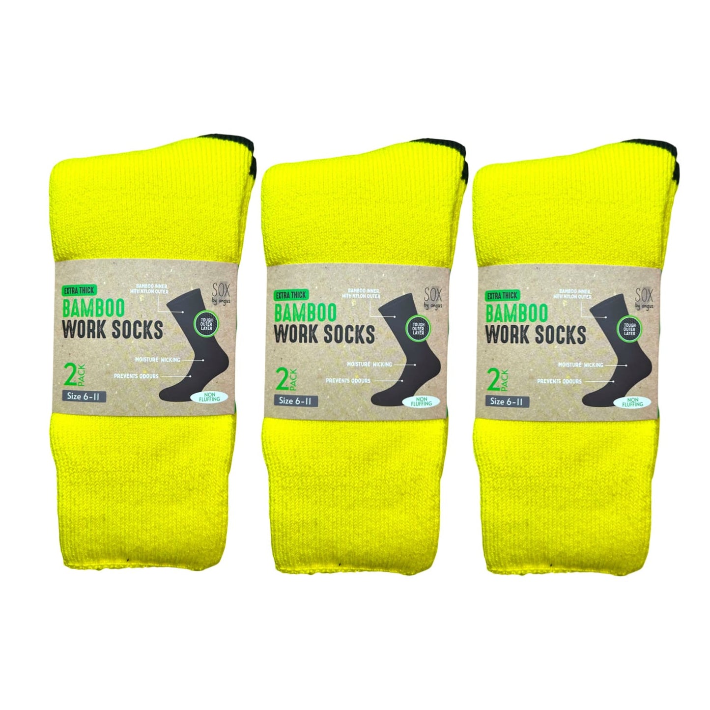 Non Fluffing Bamboo Heavy Duty Socks - 2 pack - Yellow-Black