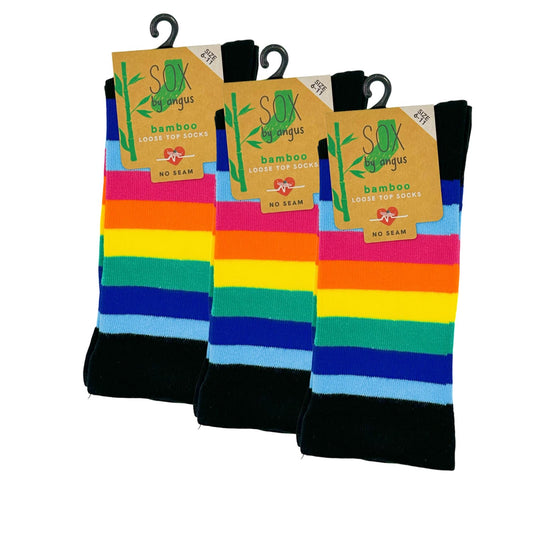Bamboo Plain Loose Top Socks - NO SEAM – Rainbow Stripe 6#